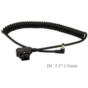 Coiled D-Tap Male to Right angle DC 5.5x2.5mm Cable for DSLR Rig Power V-Mount Anton Battery